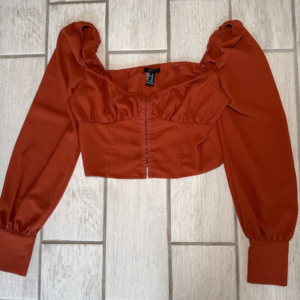 Orange Crop Top with Puff Sleeves and Bustier Style